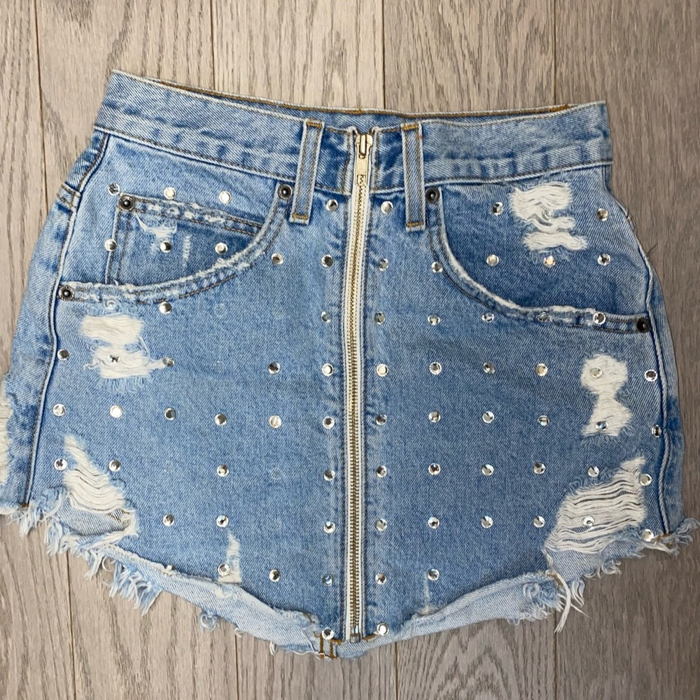 CARMAR BELINDA RHINESTONE BEATRICE ZIP FRONT SKIRT